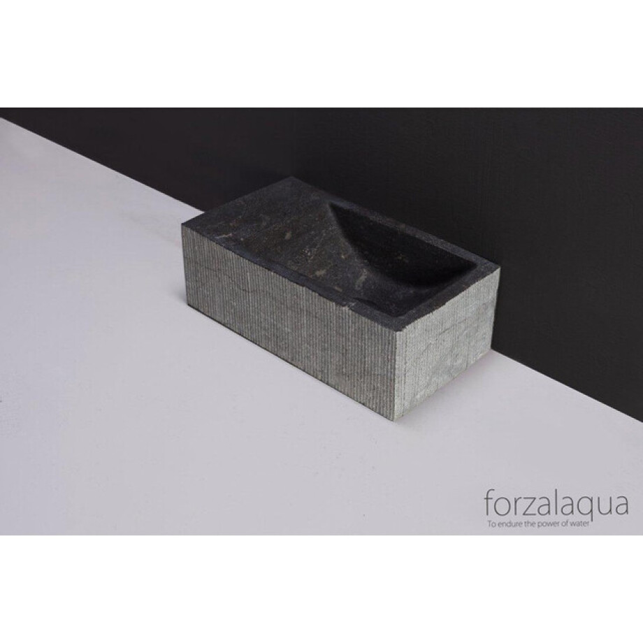 Forzalaqua Venetia Xs fonteinbak 29x16x10cm wasbak Rechts 1 kraangat links Natuursteen Blauw grijs gefrijnd 100235 afbeelding 1