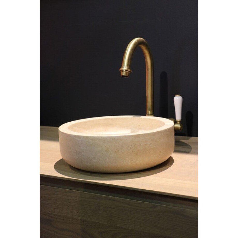 Forzalaqua Verona waskom 40x40x12cm Rond Natuursteen Travertin gezoet 100008 afbeelding 1
