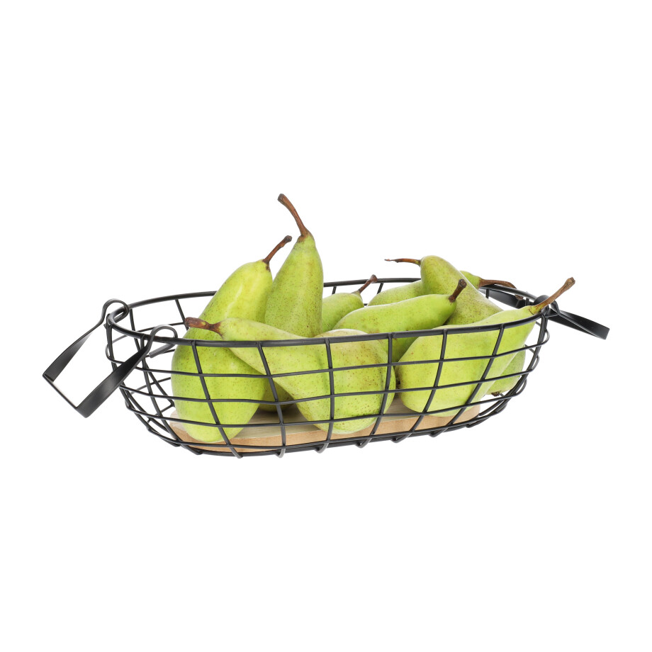 QUVIO Opbergmand / Fruitmand - Ovaal - Staal en hout afbeelding 1