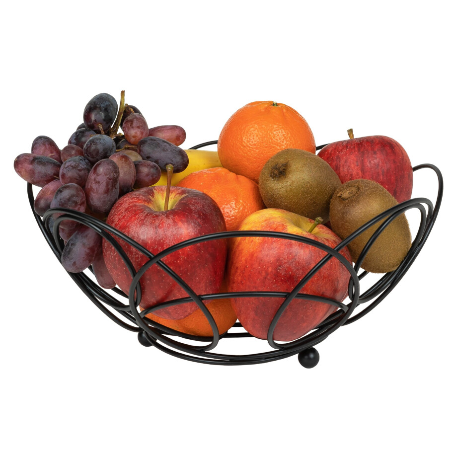 QUVIO Fruitschaal met patroon - Metaal - Zwart - 27 x 12 cm (dxh) afbeelding 1