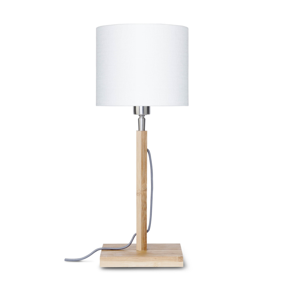 Good&Mojo Tafellamp 'Fuji' Bamboe en Eco linnen, kleur Wit afbeelding 1