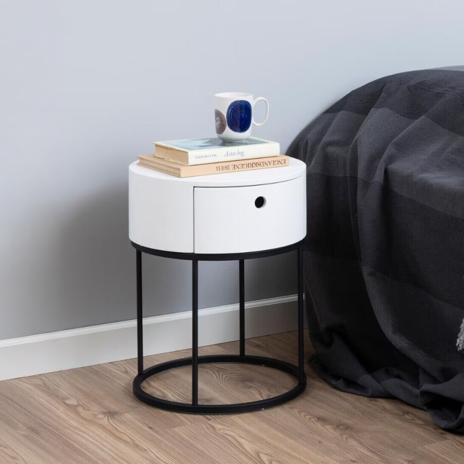 Bendt Rond Nachtkastje 'Gaga' met lade, kleur Wit Bendt Rond Nachtkastje 'Gaga' met lade, kleur Wit afbeelding 1