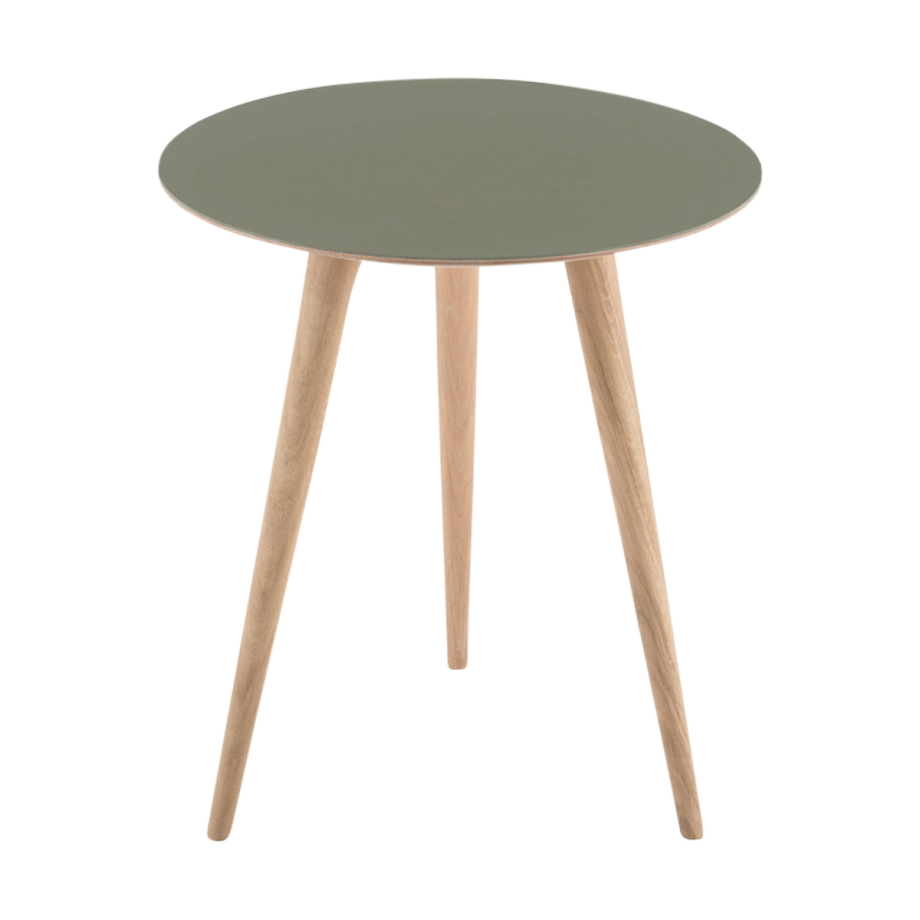 Arp side table houten bijzettafel whitewash - met linoleum tafelblad olive - Ø 45 cm Arp side table houten bijzettafel whitewash - met linoleum tafelblad olive - Ø 45 cm afbeelding 1