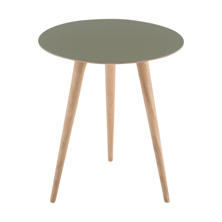 Arp side table houten bijzettafel whitewash - met linoleum tafelblad olive - Ø 45 cm afbeelding 1