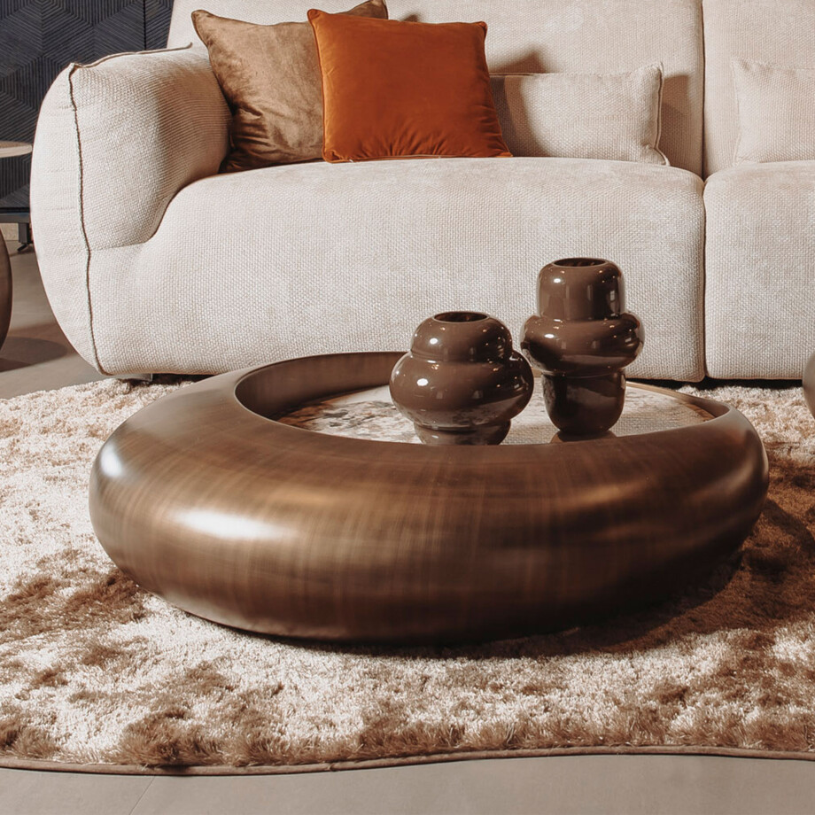 Tower Living Ronde Salontafel 'Castello' Marmer-keramiek / brons, 100cm afbeelding 
