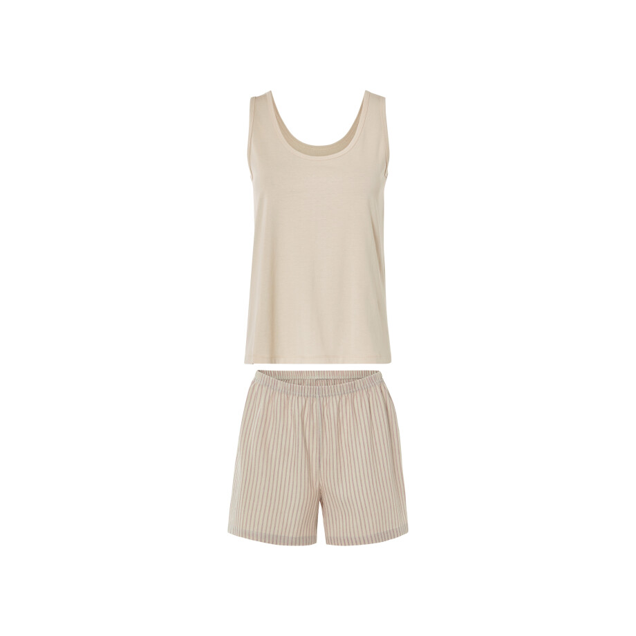 esmara Korte linnen dames pyjama (Beige, M (40/42)) afbeelding 1