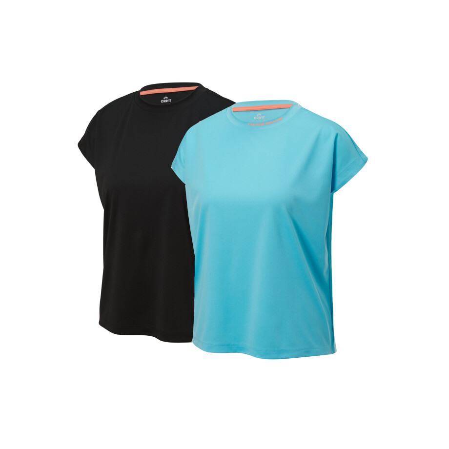 CRIVIT 2 dames sportshirts (Zwart/turquoise, S (36/38)) afbeelding 1