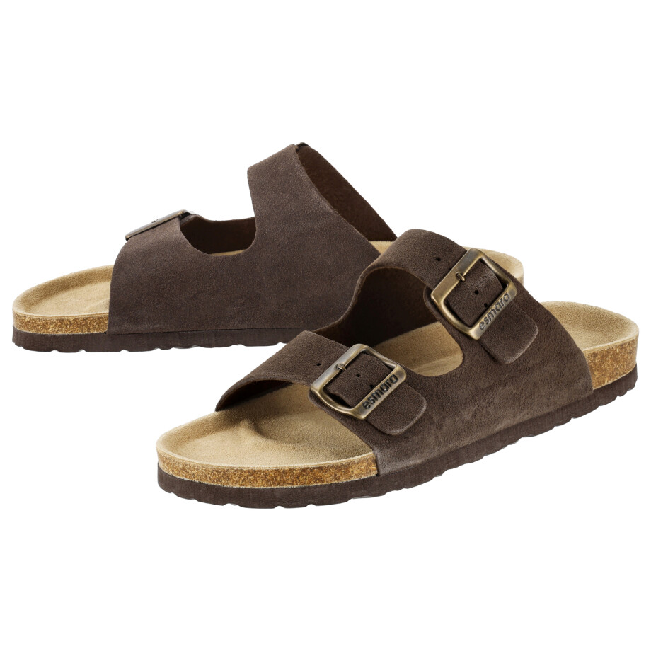 ESMARA MEN Leren heren slippers (Bruin, 44) afbeelding 1