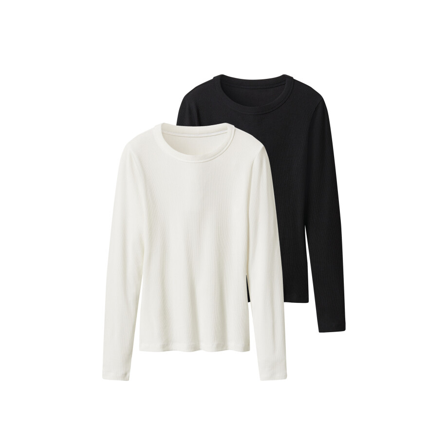 esmara 2 Geribde dames shirts (Zwart/wit, S (36/38)) esmara 2 Geribde dames shirts (Zwart/wit, S (36/38)) afbeelding 1