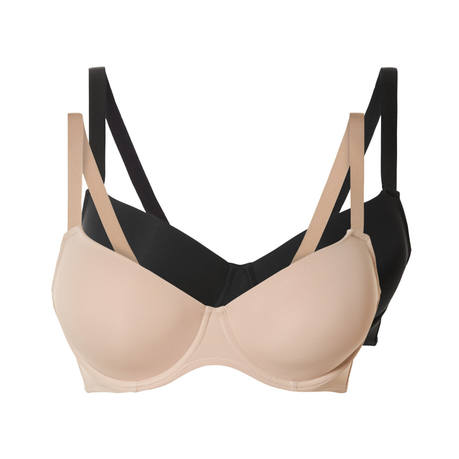esmara 2 dames beugel-bh's (Zwart/beige, 85D) afbeelding 1