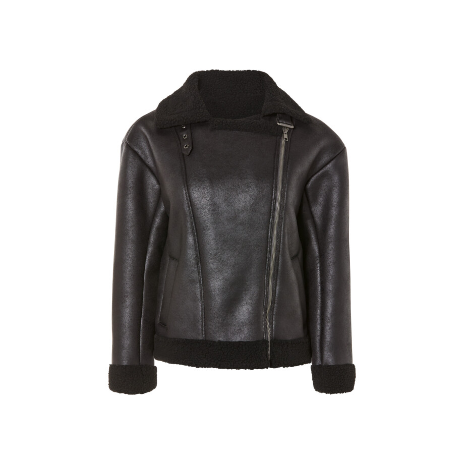 esmara Dames bikerjack met imitatiebont (Zwart, XS (32/34)) afbeelding 1