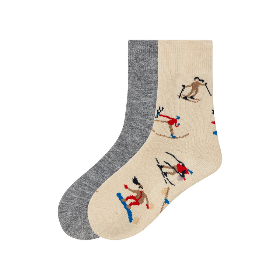 pepperts! 2 paar kinder thermosokken (39/42, beige/grijs) afbeelding 1