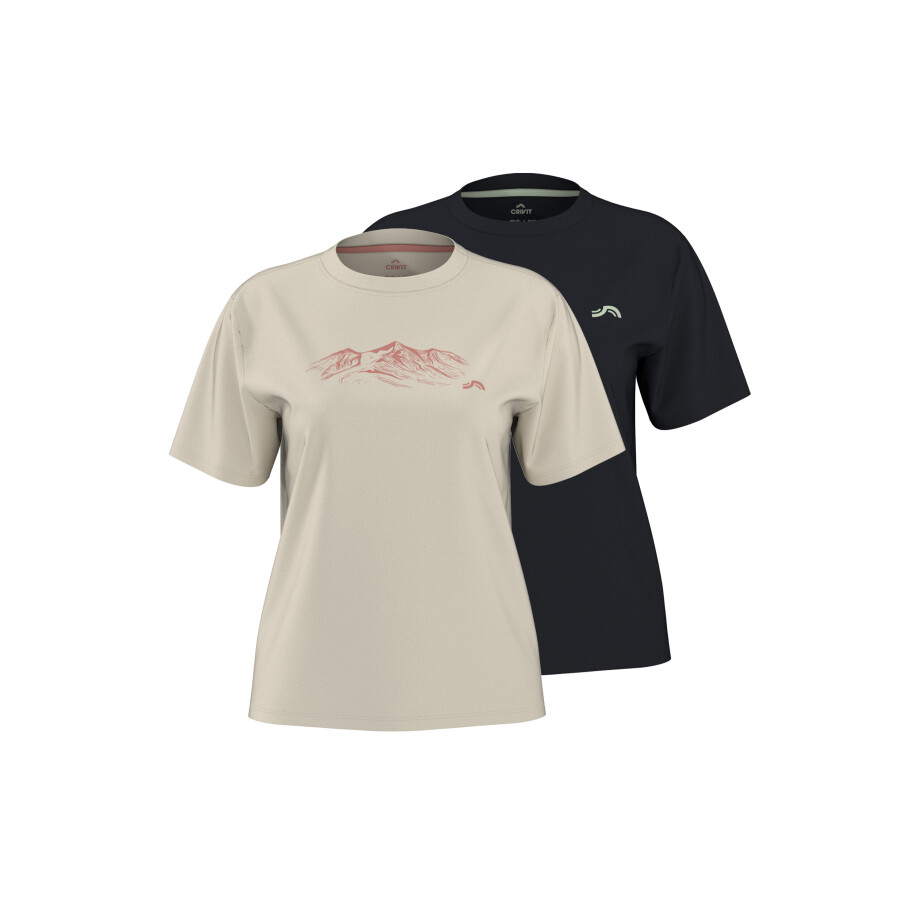 CRIVIT Set van 2 dames sportshirts met UV-bescherming 50+ (Zwart/beige, M (40/42)) afbeelding 1