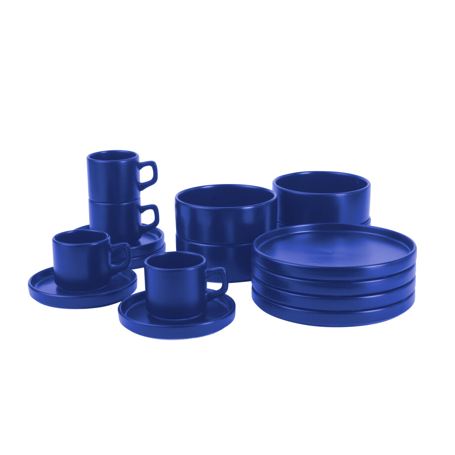 MÖVENPICK Scandinavisch servies van aardewerk, 16-delig. (Blauw) afbeelding 1