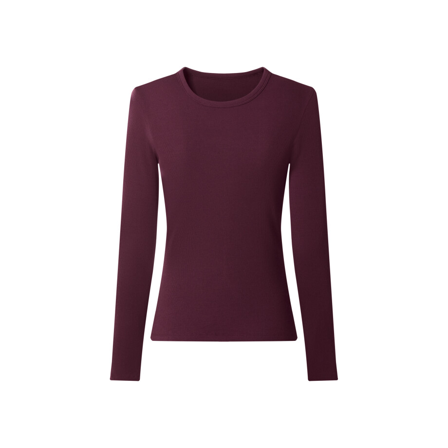 esmara Rib dames longsleeve (Lila, M (40/42)) afbeelding 1