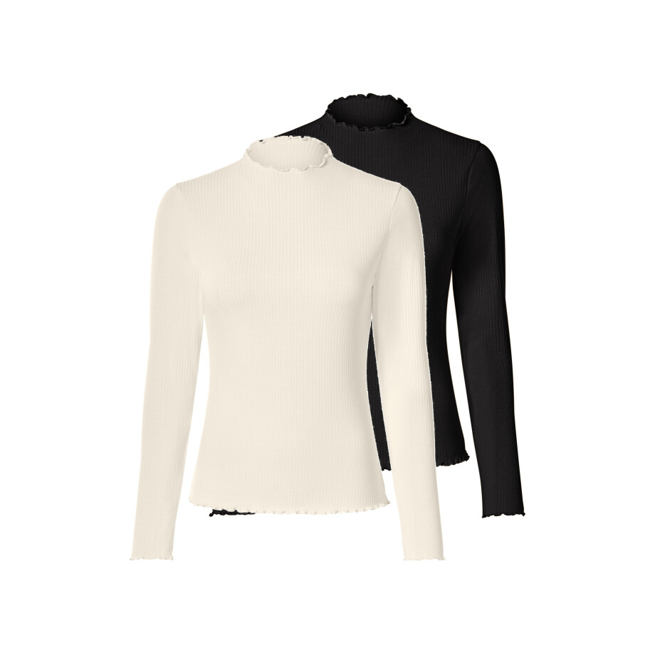 esmara Set van 2 dames longsleeves (Zwart/wit, S (36/38)) afbeelding 1