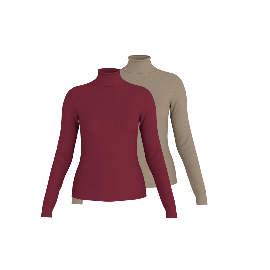 ESMARA Set van 2 dames geribde coltruien (Rood/beige, L (44/46)) afbeelding 1