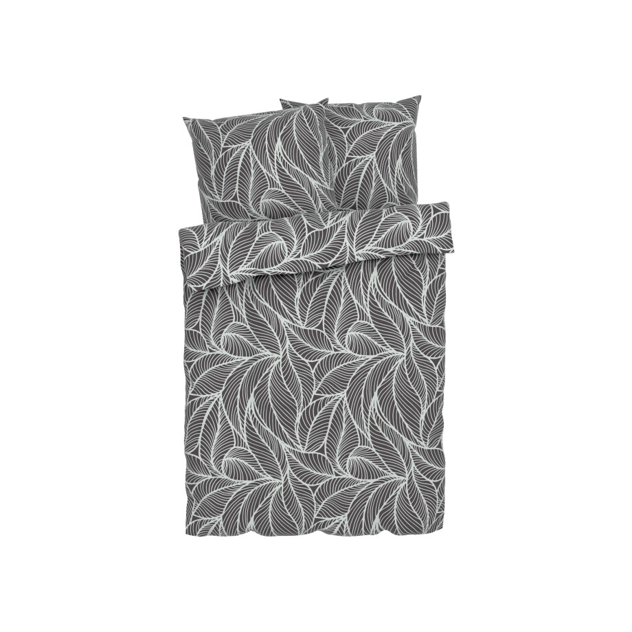 LIVARNO home Satijnen dekbedovertrek 200 x 200 cm (grijs/bladeren) afbeelding 1