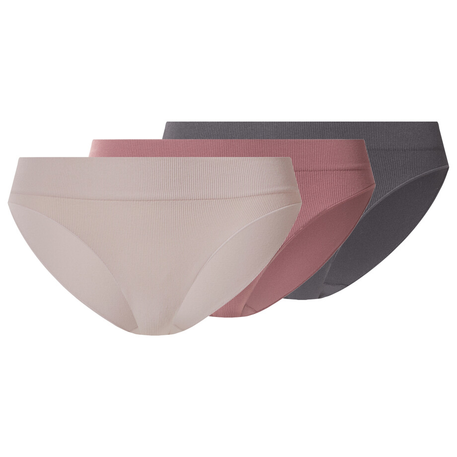 esmara Set van 3 geribde dames onderbroeken (grijs/roze/beige, XS (32/34)) afbeelding 1
