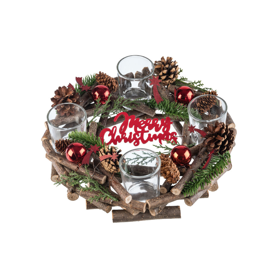 LIVARNO home Kerstkrans met 4 waxinelichthouders (Rood) afbeelding 1