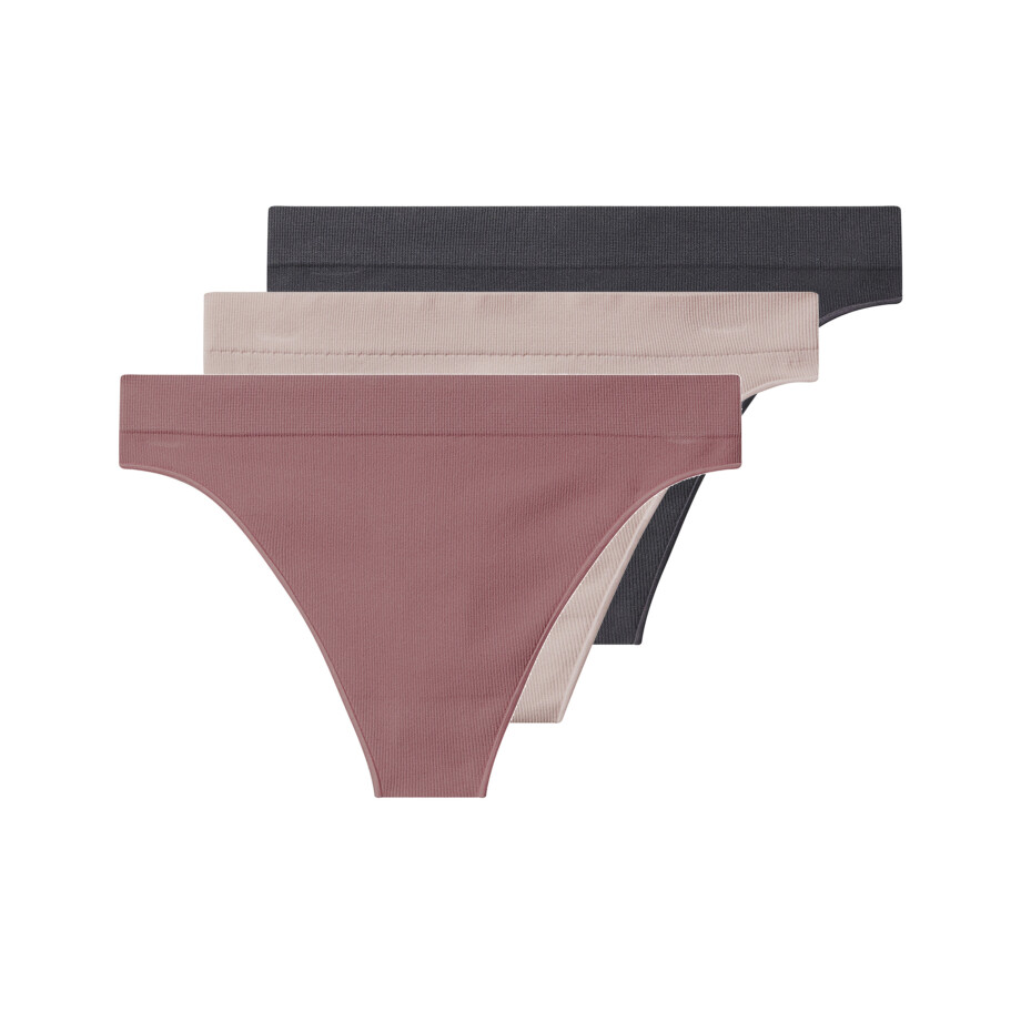 esmara Set van 3 dames strings (donkergrijs/oud roze/roze, L (44/46)) afbeelding 1