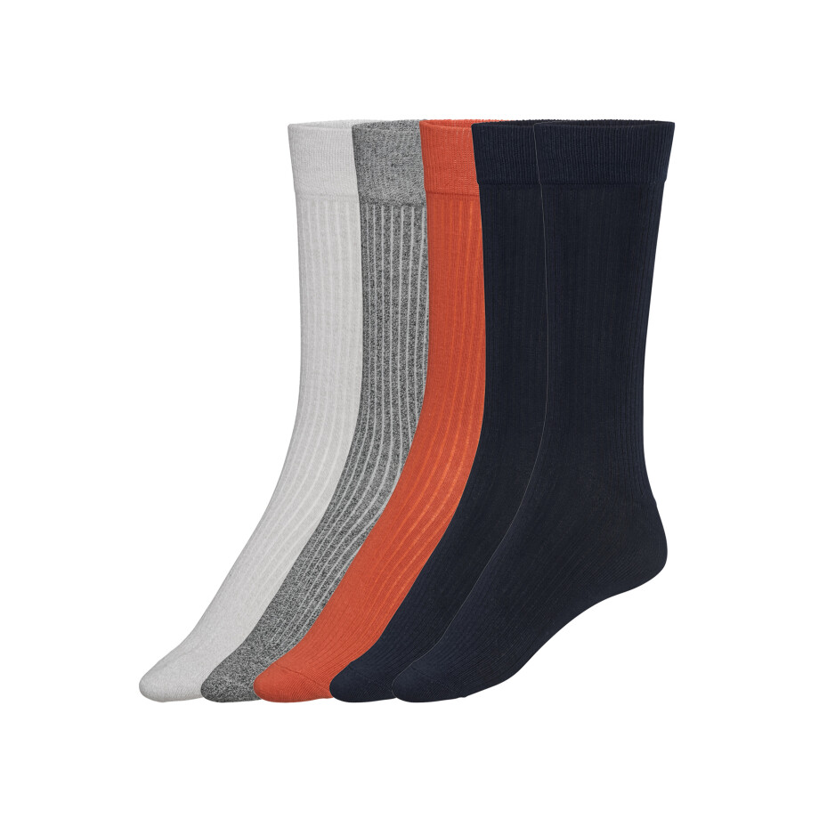 LIVERGY 5 paar sokken (oranje / 2x grijs / 2x marineblauw, 39-42) afbeelding 1