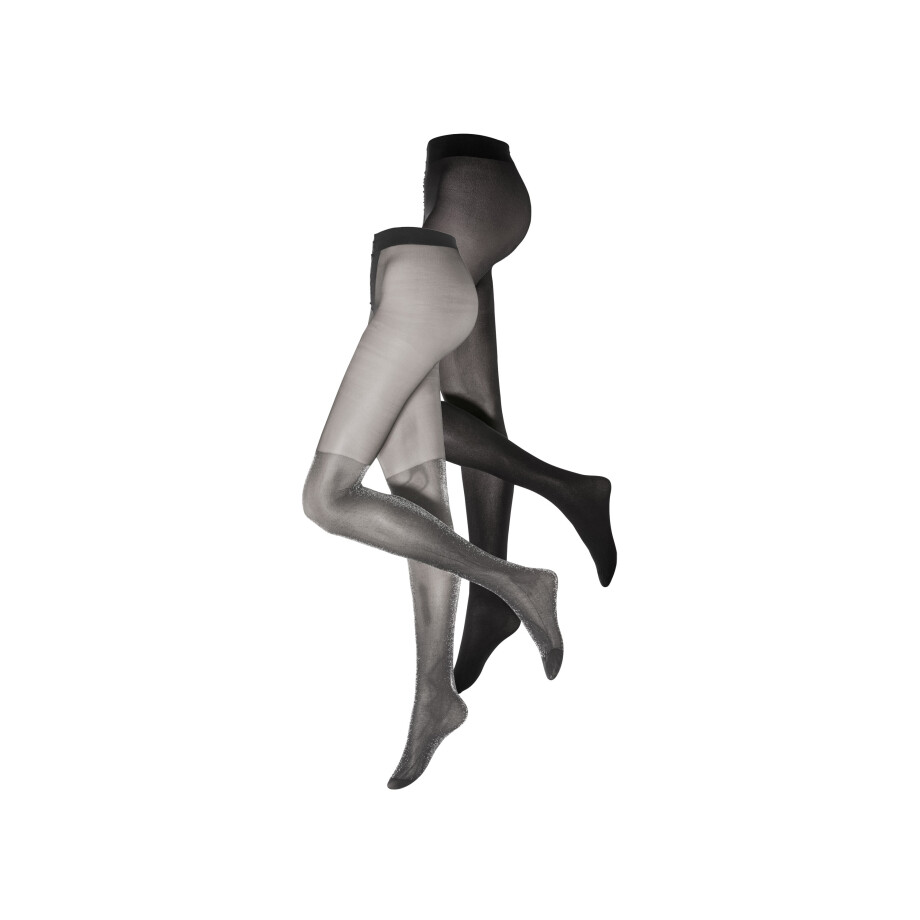 esmara 2 dames panty&apos;s (Zwart/zilver, L (44/46)) afbeelding 1