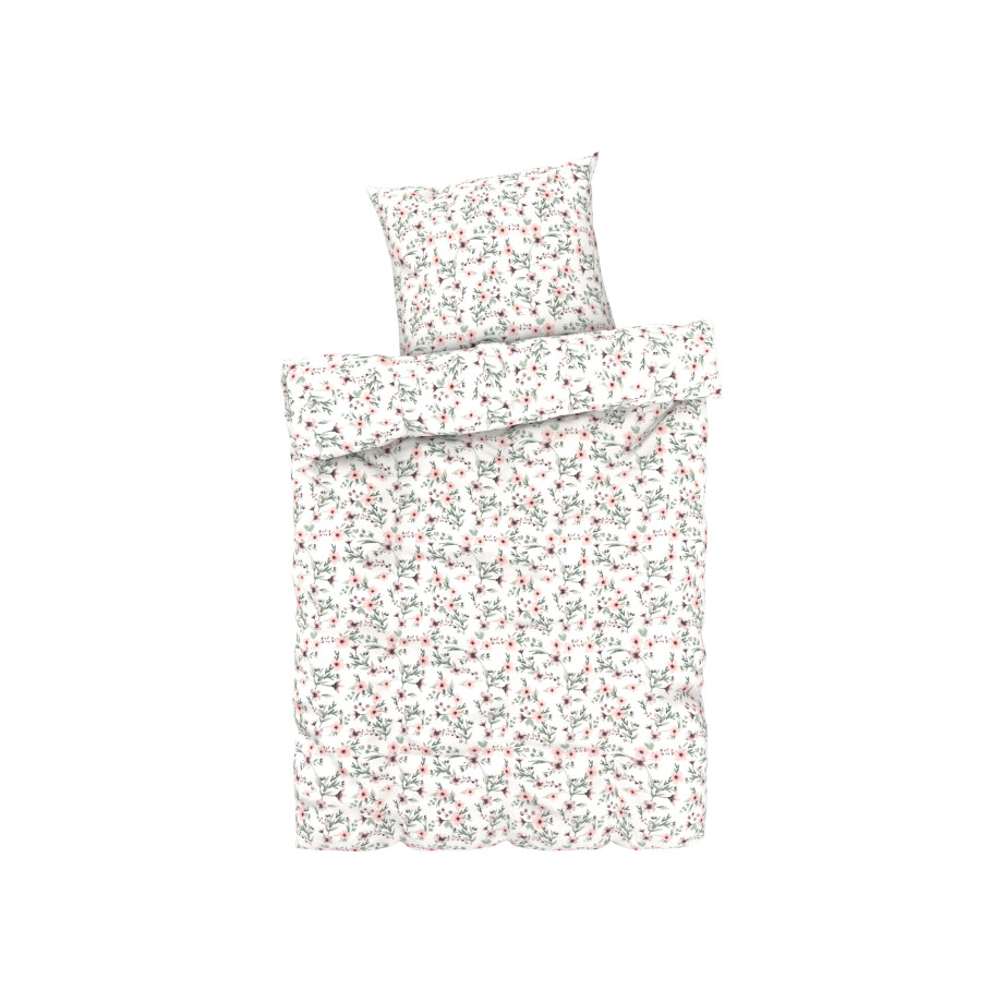 LIVARNO home Satijnen dekbedovertrek 140 x 200 cm (Bloemen/wit) afbeelding 1
