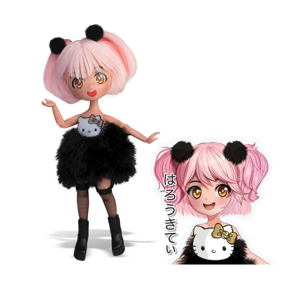 HELLO KITTY Manga pop, 19 cm (Golden Diva - roze haar) afbeelding 1