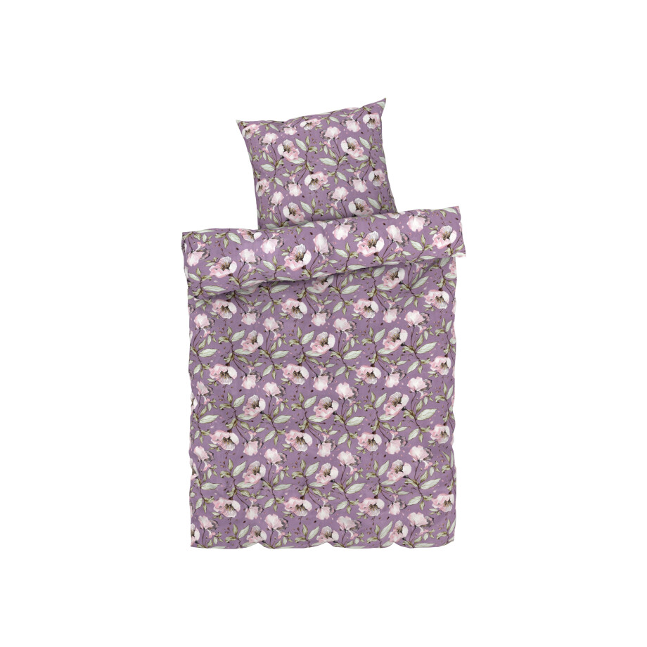 LIVARNO home Satijnen dekbedovertrek 140 x 200 cm (Bloemen/paars) afbeelding 1