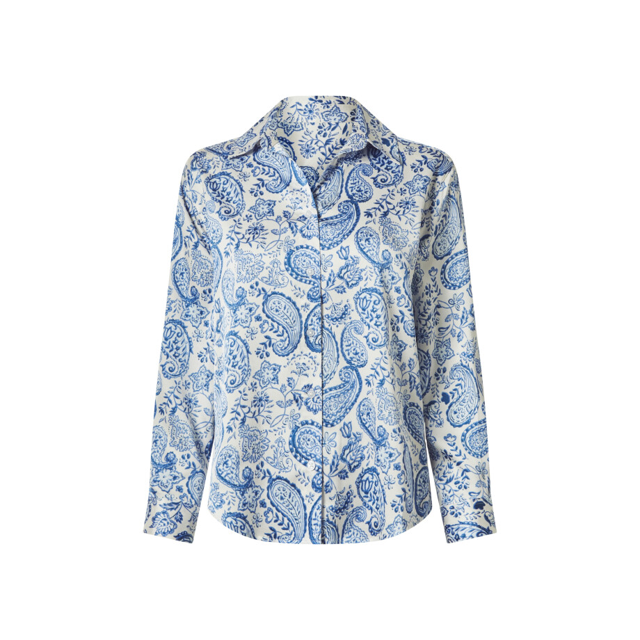 esmara Satijnen dames blouse (Wit/blauw, XS (32/34)) afbeelding 1