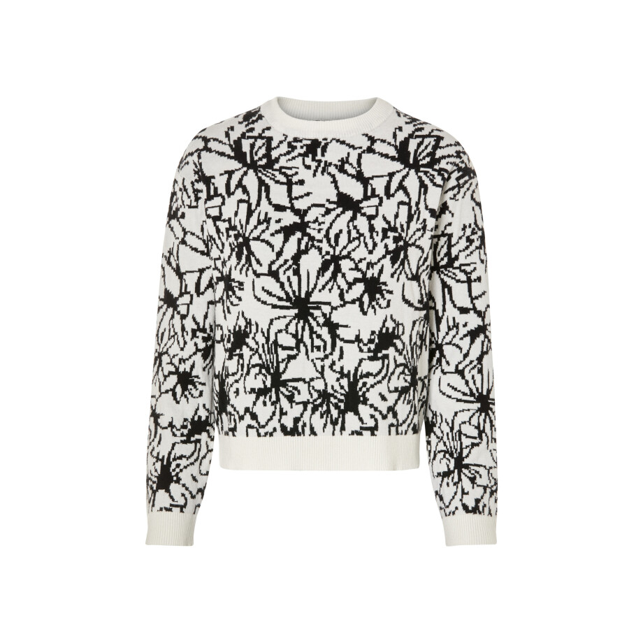 esmara Gebreide dames trui (XL (48/50), Bloemen wit/zwart) afbeelding 1