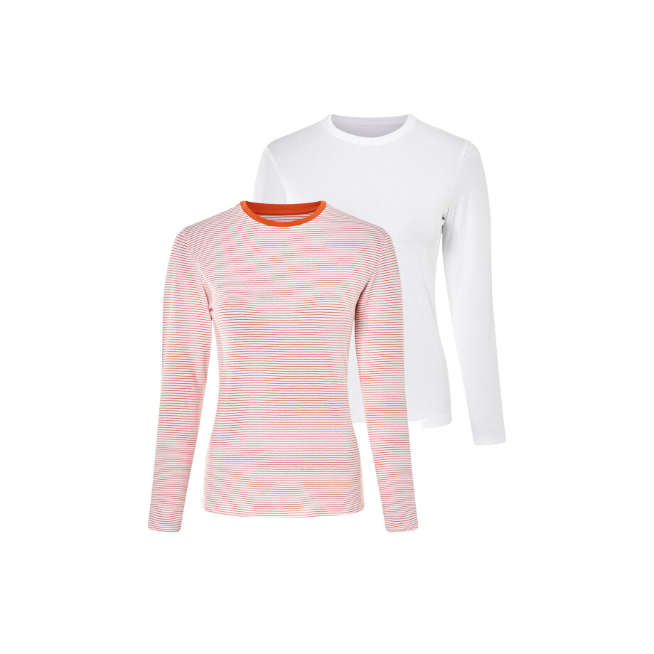 esmara 2 dames shirts (wit/wit oranje gestreept, L (44/46)) afbeelding 1