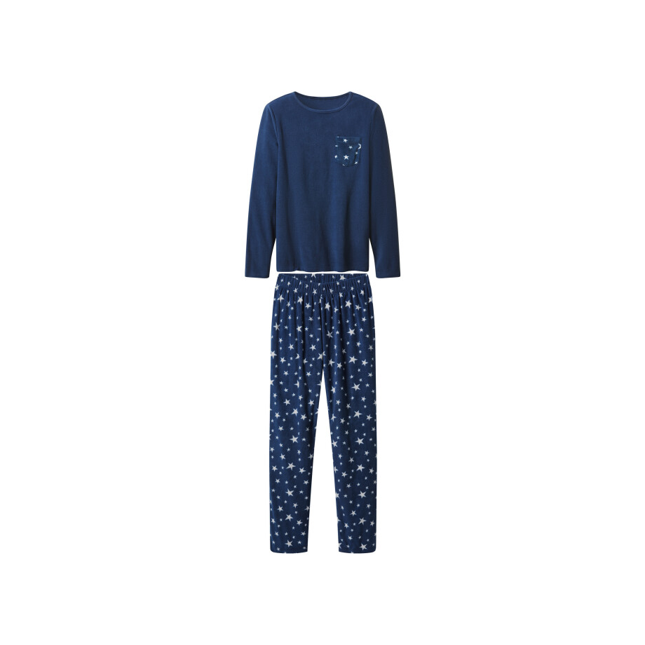 esmara Fleece dames pyjama (Donkerblauw/wit, XS (32/34)) afbeelding 1