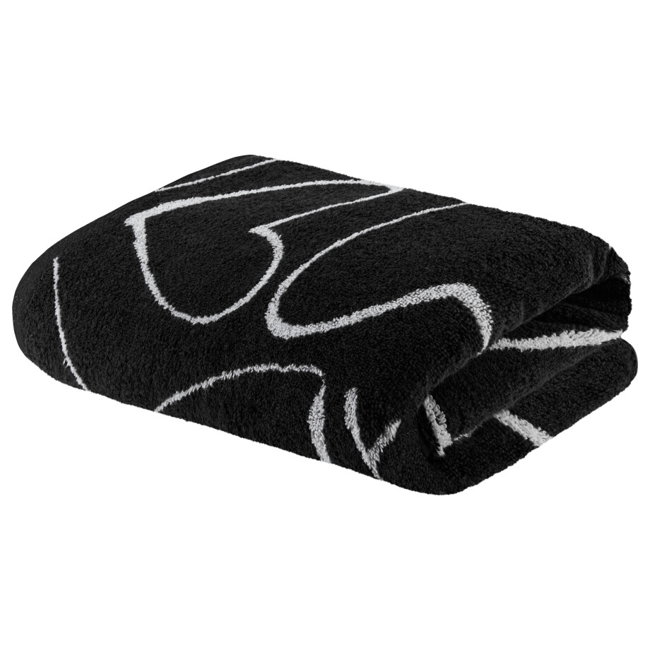 LIVARNO home Handdoek 70 x 140 cm (zwart/hartjes) afbeelding 1