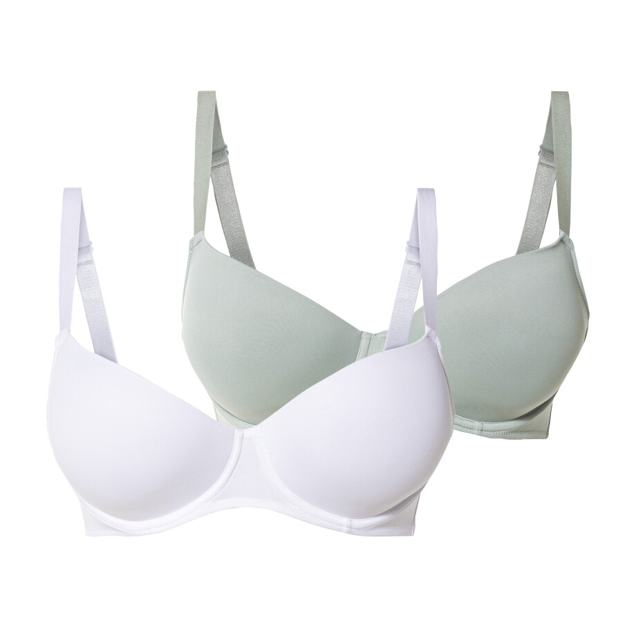 esmara 2 dames beugel bh's (85D, Mint/wit) afbeelding 1