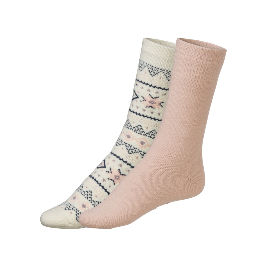 esmara 2 paar dames thermosokken (39-42, wit/lichtpaars) afbeelding 1