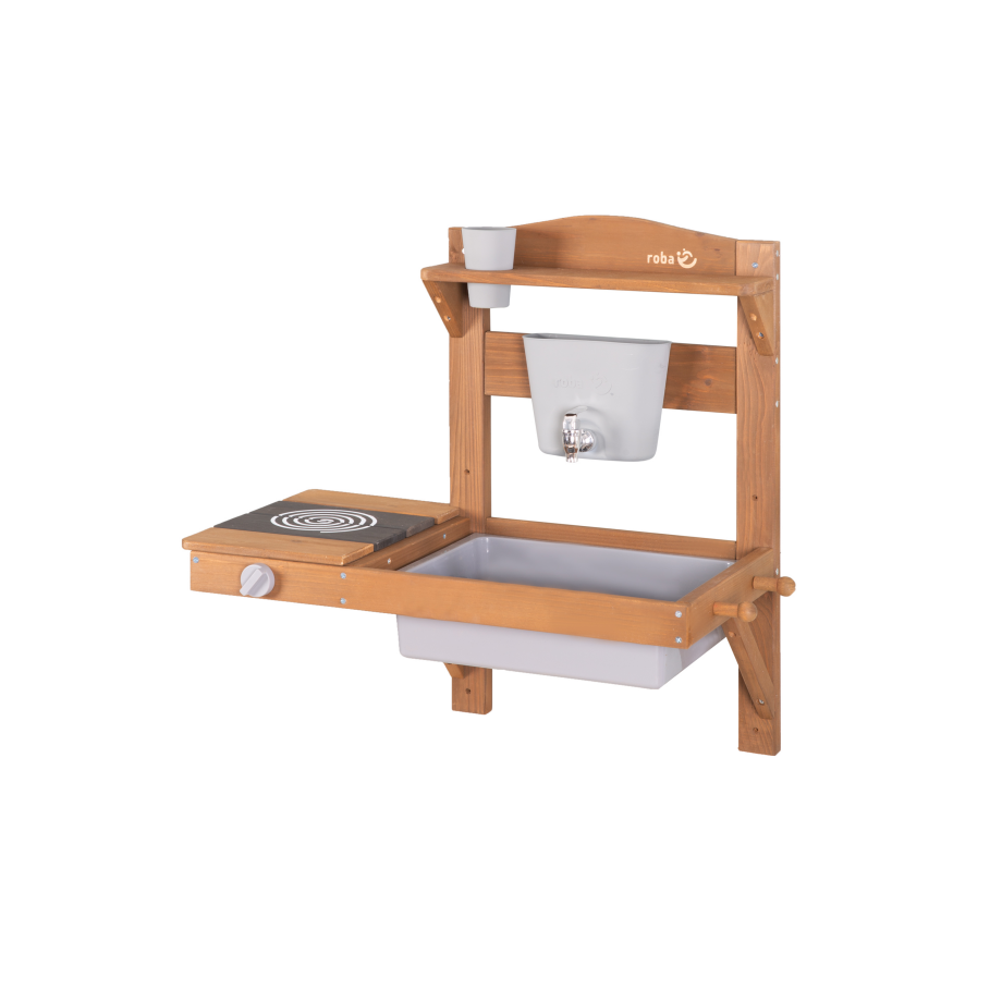 roba Houten speelgoed keuken om op te hangen (65x36x65, Teak) afbeelding 1