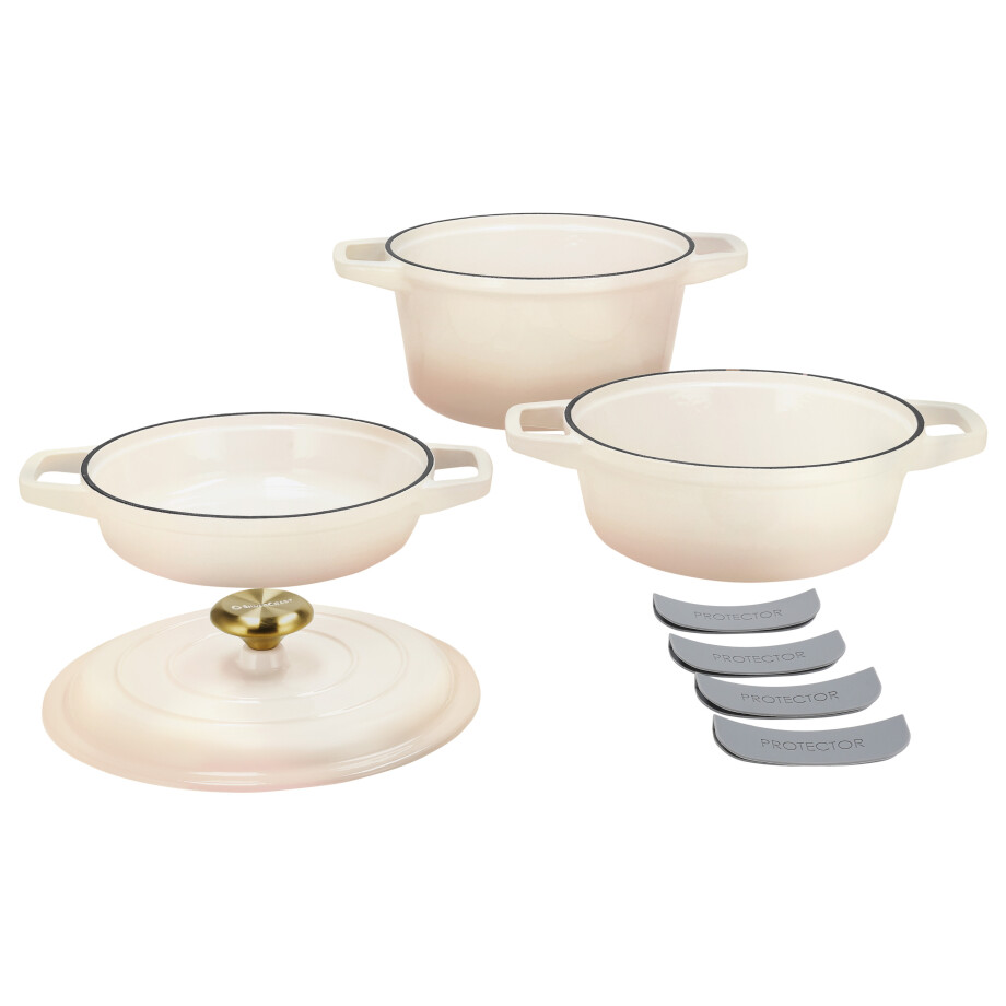 SILVERCREST Gietijzeren pannenset, 3 pannen, 1 deksel (Beige) afbeelding 1
