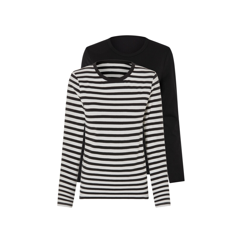 esmara 2 dames shirts (Gestreept/wit/zwart, M (40/42)) afbeelding 1