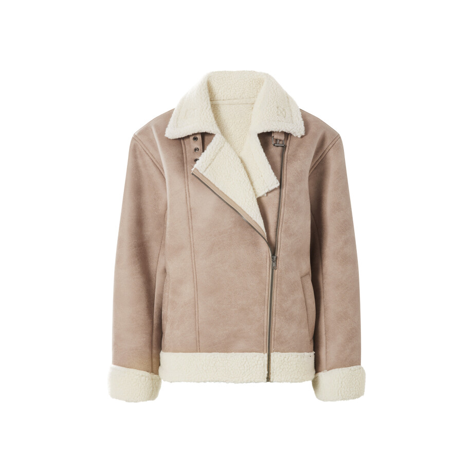 ESMARA Dames lammycoat van imitatieleer (Beige, M (40/42)) afbeelding 1