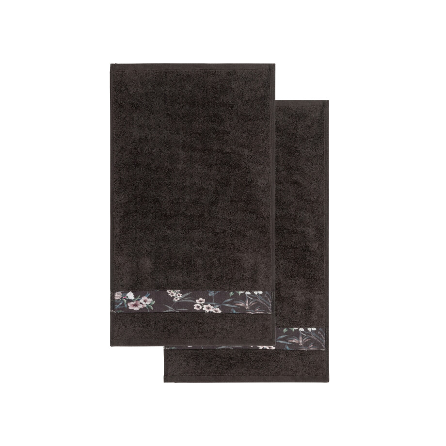 LIVARNO HOME Gastendoeken, 2 stuks, 50 x 100 cm (Bloemen grijs) afbeelding 1