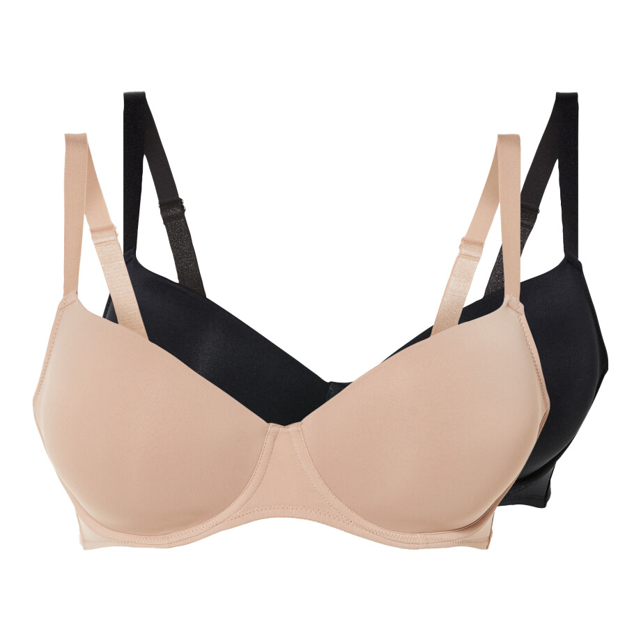 esmara 2 dames beugel-bh (85D, Zwart/beige) afbeelding 1