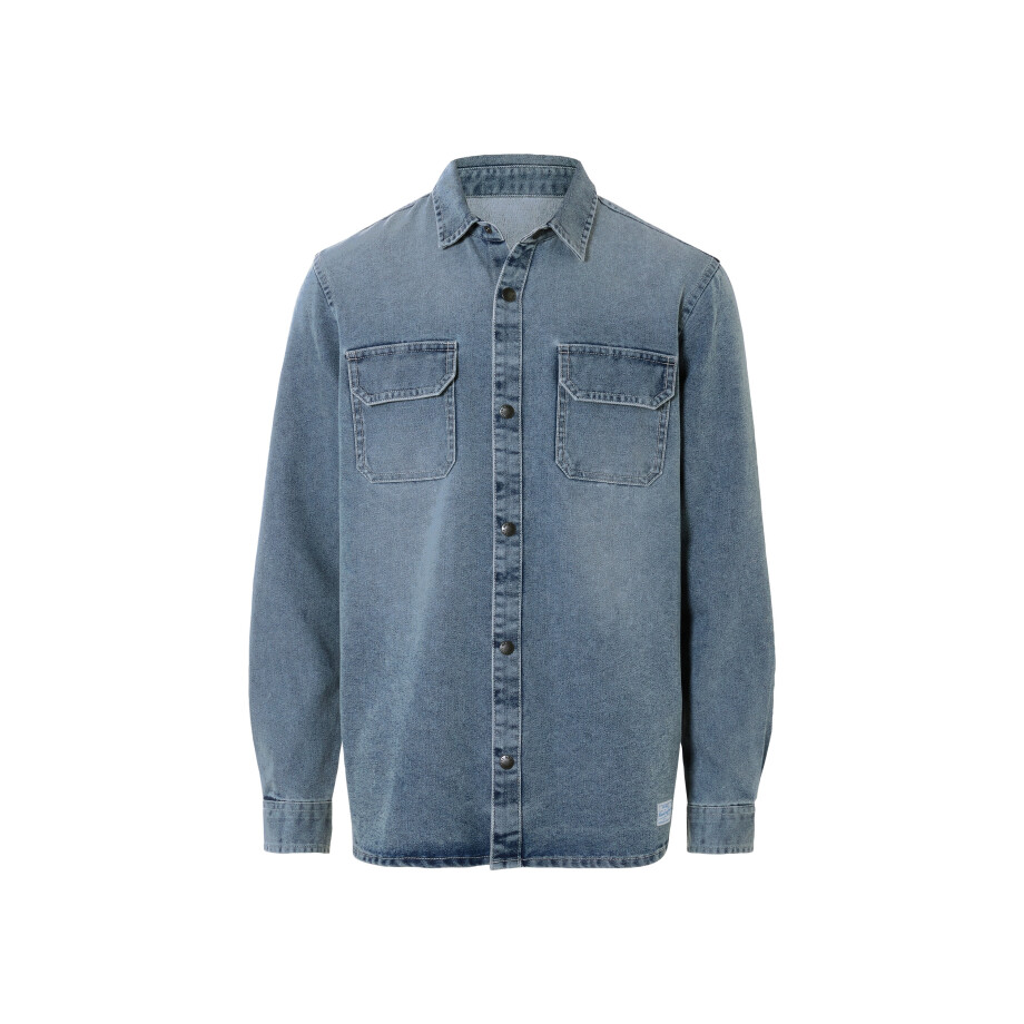 LIVERGY Denim heren overhemd (Blauw, M) afbeelding 1