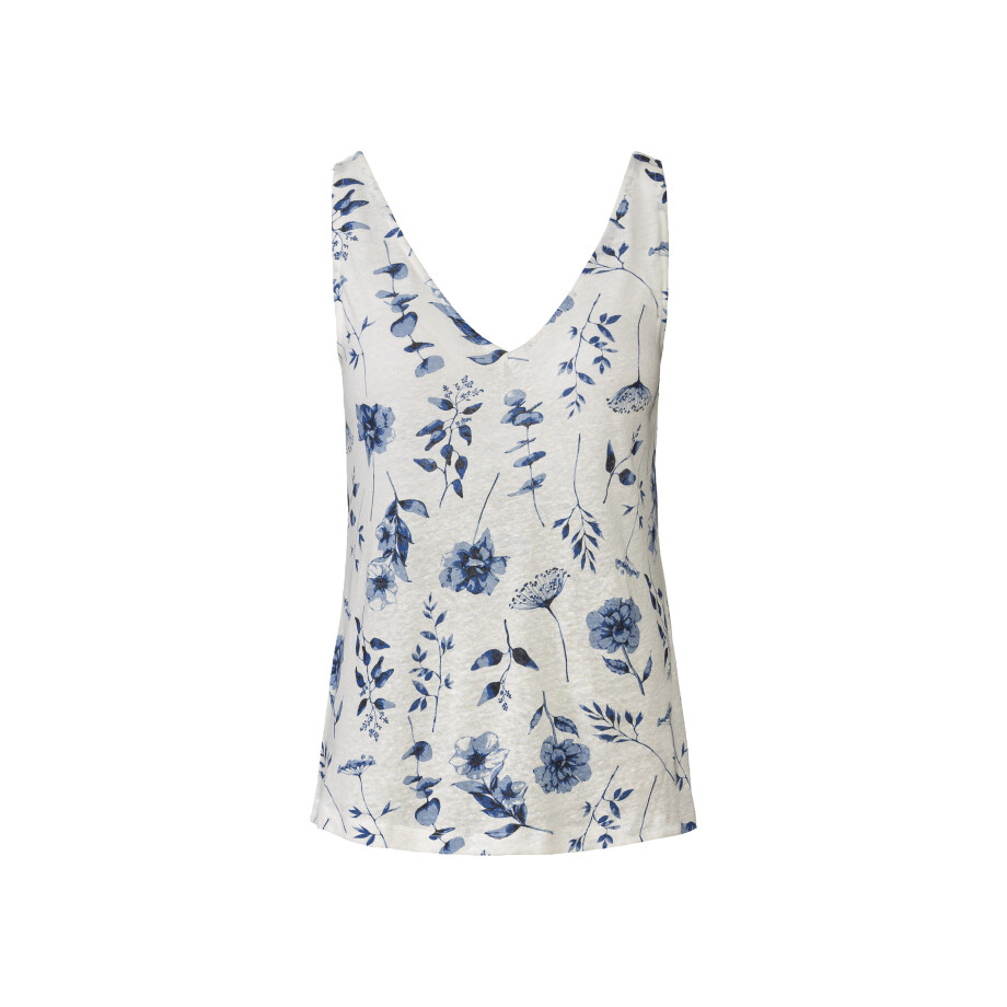 esmara Dames linnen top (Wit/blauw, M (40/42)) afbeelding 1