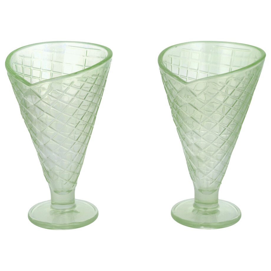 SILVERCREST Set van 2 glazen ijscoupes of schaaltjes (Wafelvorm/mint) afbeelding 1