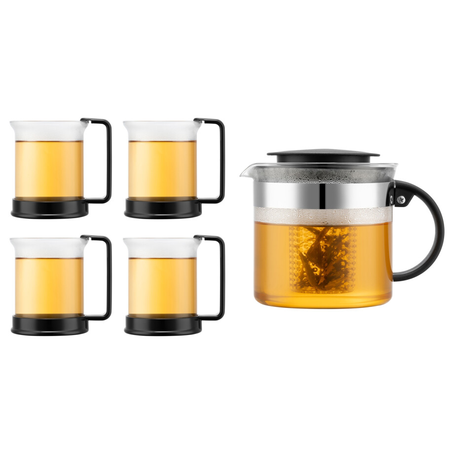 BODUM Theepot BISTRO NOUVEAU of koffiepot BISTRO, met 4 glazen (Theezetapparaat en glas) afbeelding 