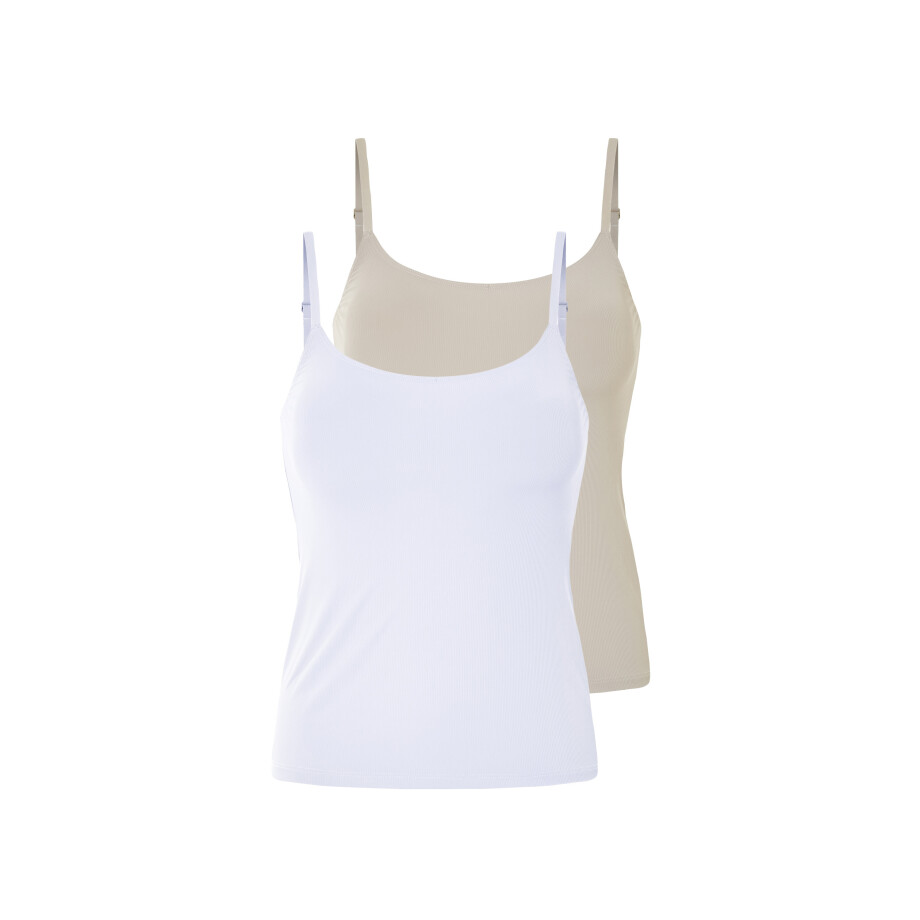 esmara 2 dames spaghettitops (wit/beige, L (44/46)) afbeelding 1