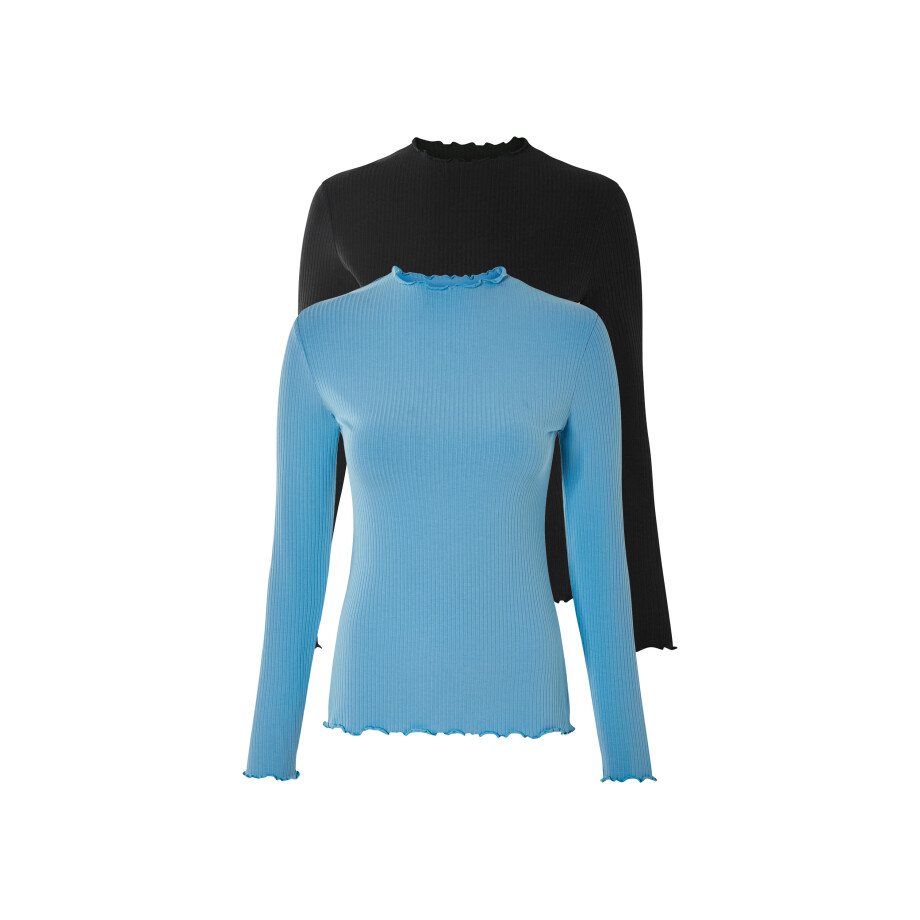 esmara 2 dames shirts (Zwart/blauw, L (44/46)) afbeelding 1