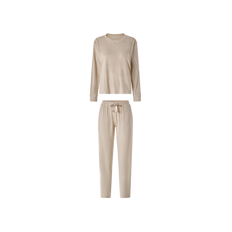 ESMARA Dames velours pyjama, lang (Beige, L (44/46)) ESMARA Dames velours pyjama, lang (Beige, L (44/46)) afbeelding 1